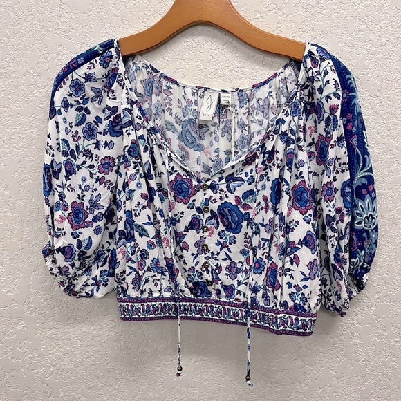 Joie Floral Crop Top Blouse XS button Tie Front - Picture 1 of 6